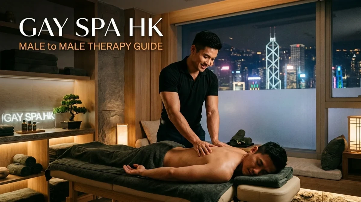 A male therapist giving a massage to a male client in an upscale setting with city view